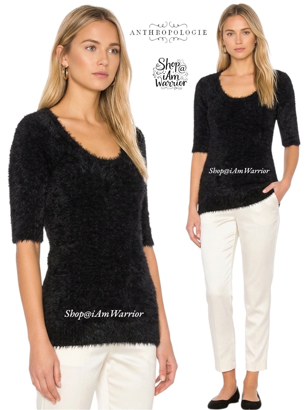 Anthropologie {Knitted & Knotted} faux fur eyelash sweater *shop@iamwarrior